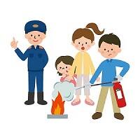 消火器を使った消火訓練のイラスト